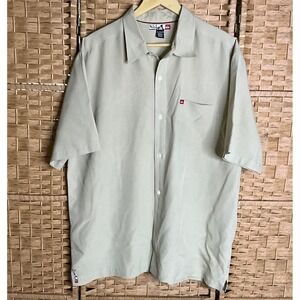 Quiksilver Men's Beige Plaid Short Sleeve Button Up‎ Shirt XL TG XG